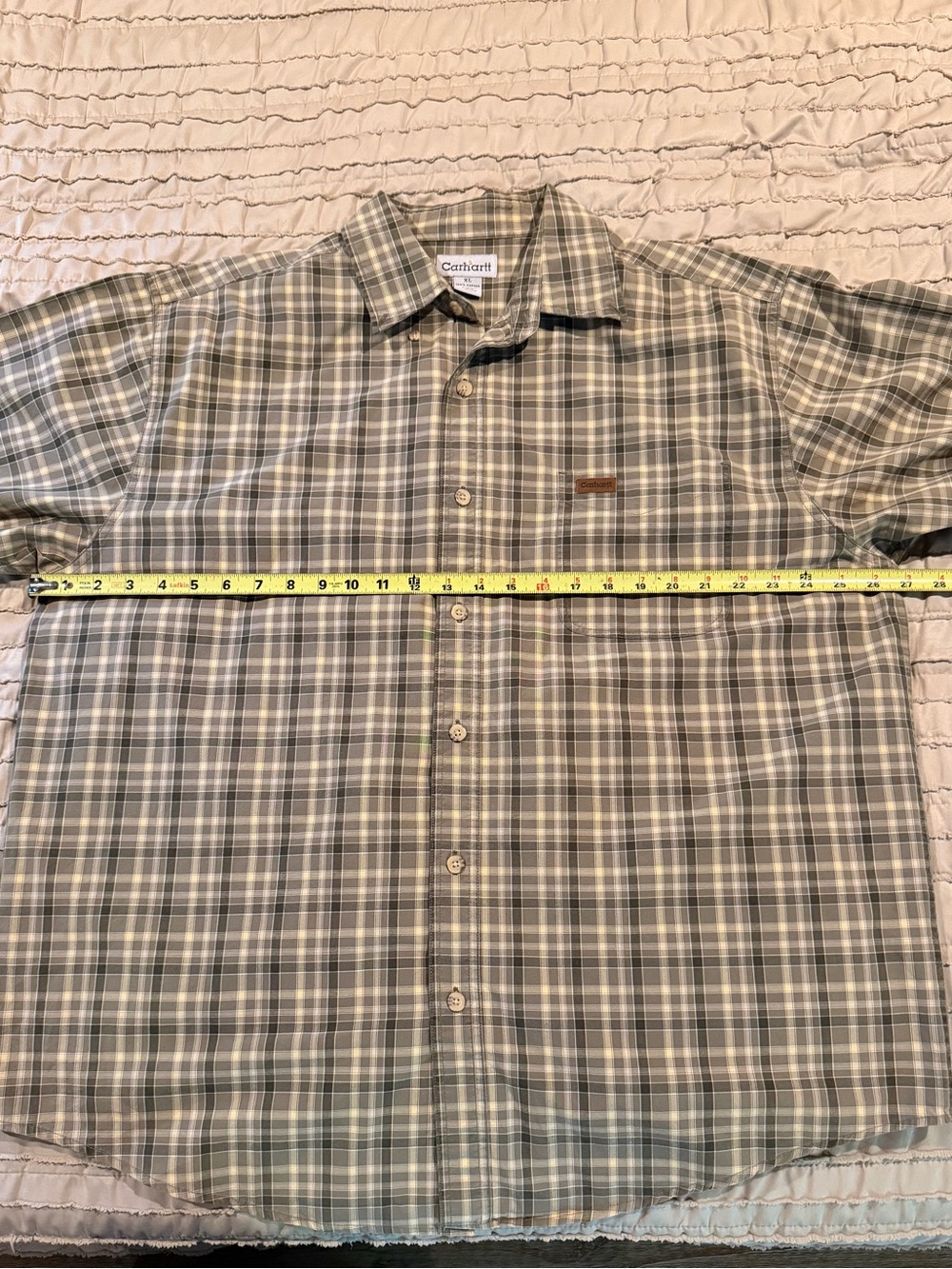 Carhartt Men’s Green Plaid Collared Short Sleeve Button Up Shirt Extra Large XL - Picture 7 of 8